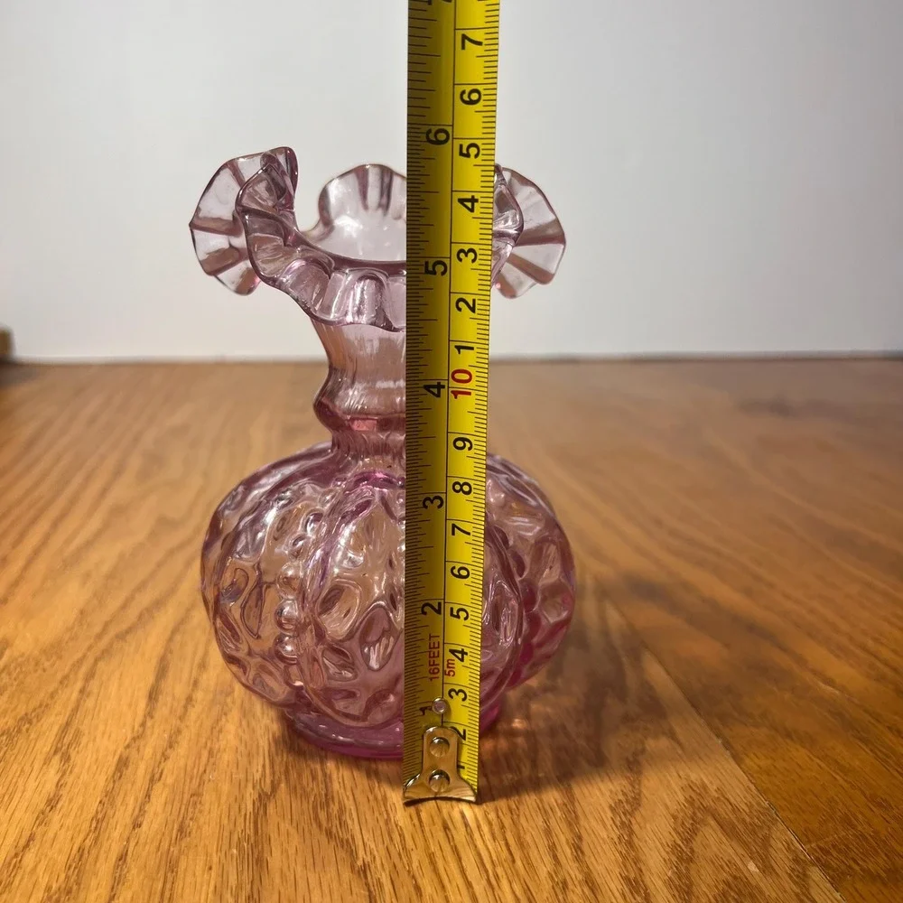 VTG Amethyst Glass Rose Bowl Vase Purple Ruffled Trumpet Vase Cottage bud vase